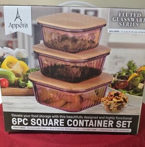 Purple / Pink Glass Container Set with Bamboo Lids